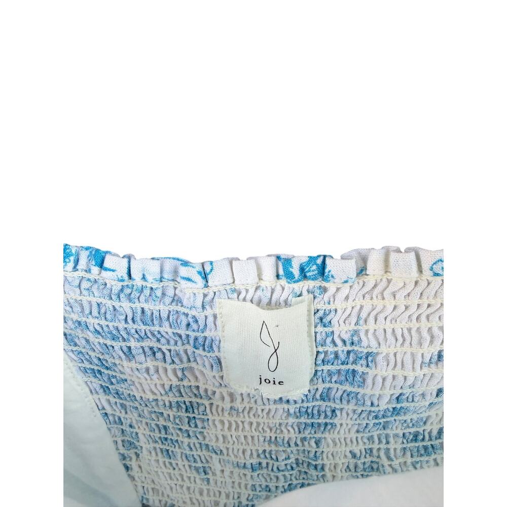Joie Blue White Palm Tree Print Linen Blend Square Neck Midi Dress - Picture 5 of 9